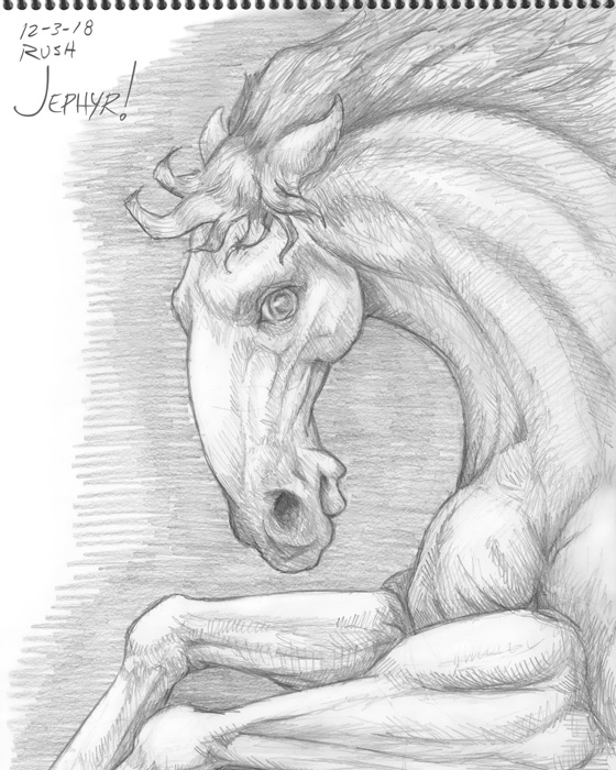 "Arnold Horse-Neigh-Grr" - Pencil Drawing - Copyright 2018, Jephyr (Jeff Curtis), All Rights Reserved